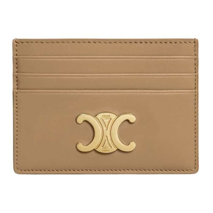 CELINE CARD HOLDER TRIOMPHE IN SHINY CALFSKIN CAPPUCCINO