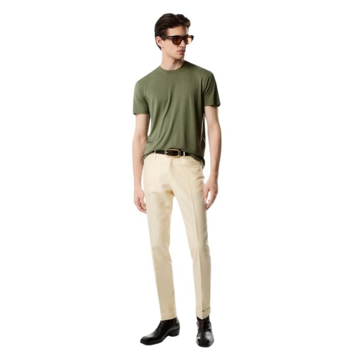 TOM FORD LYOCELL COTTON CREW T SHIRT PALE ARMY