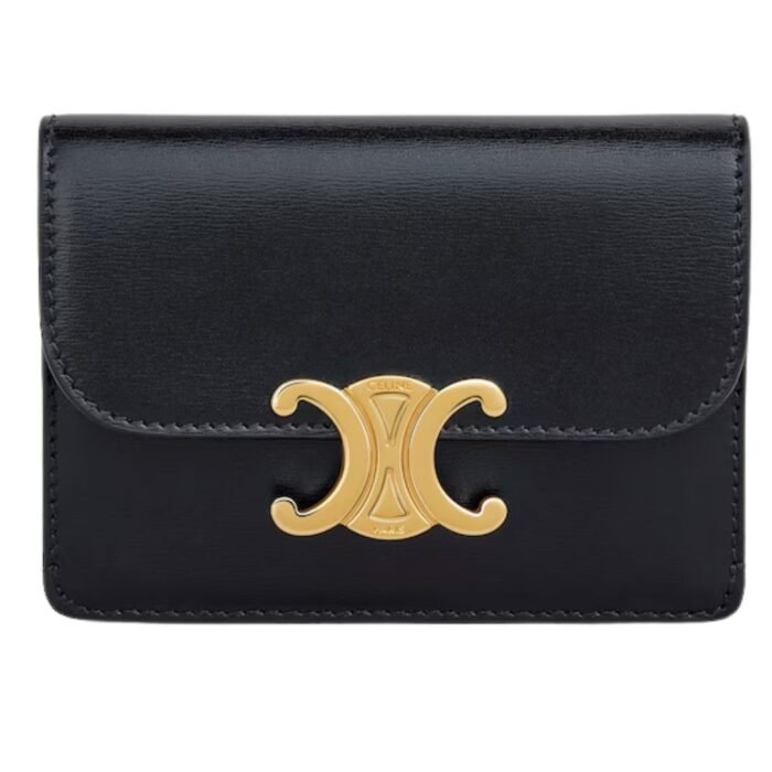 CELINE CARD HOLDER WITH FLAP TRIOMPHE IN SHINY CALFSKIN PEBBLE