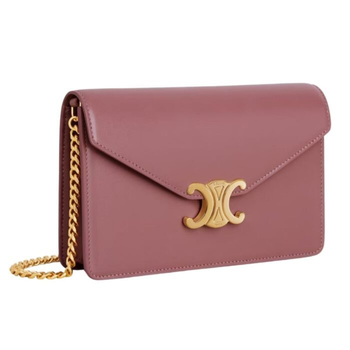 CELINE WALLET ON CHAIN MARGO IN SHINY CALFSKIN VINTAGE ROSE