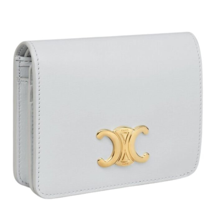 CELINE TRIOMPHE COMPACT WALLET IN SHINY CALFSKIN MOON