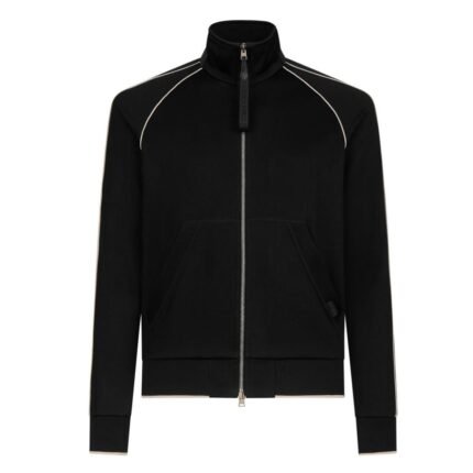 TOM FORD JERSEY ZIP THROUGH WITH PIPING BLACK