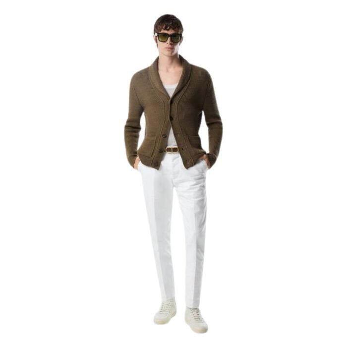 TOM FORD SILK MERINO SHAWL COLLAR CARDIGAN MILITARY