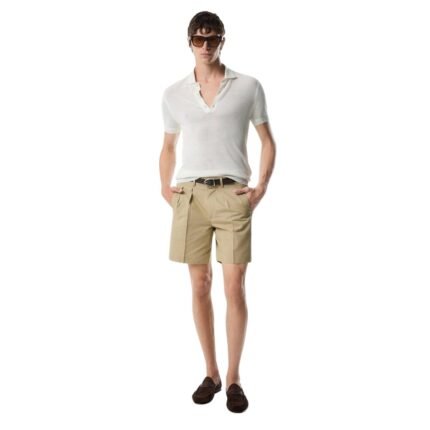 TOM FORD FLUID POPLIN TAILORED SHORTS DESERT KHAKI