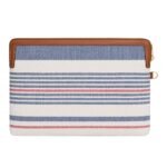 CELINE SMALL POUCH WITH STRAP IN STRIPED TEXTILE AND CALFSKIN