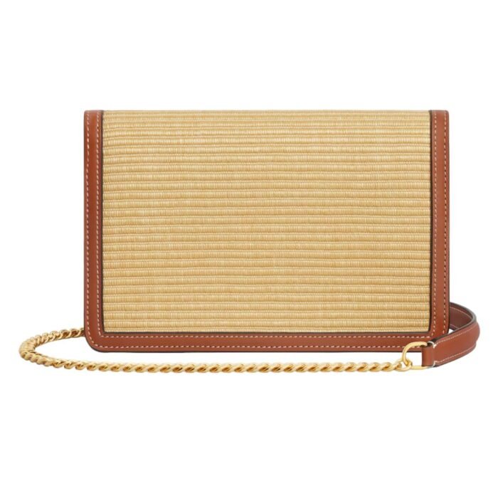 CELINE WALLET ON CHAIN MARGO IN RAFFIA EFFECT TEXTILE AND CALFSKIN