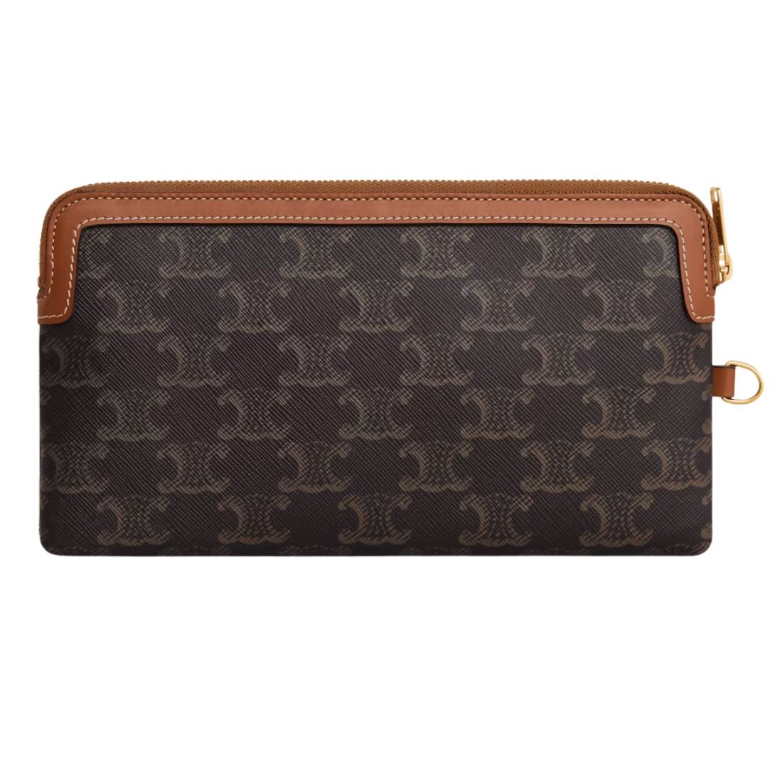 2 CELINE LONG POUCH WITH STRAP IN TRIOMPHE CANVAS AND CALFSKIN
