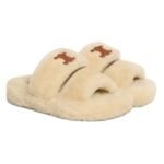 CELINE FUR SLIDES TRIOMPHE IN SHEARLING BEIGE-BROWN