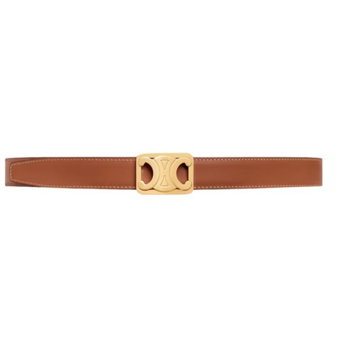 CELINE MEDIUM REVERSIBLE FRAMED TRIOMPHE BELT IN TAURILLON AND NATURAL CALFSKIN