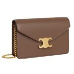 CELINE WALLET ON CHAIN MARGO IN SHINY CALFSKIN GLAZED BROWN