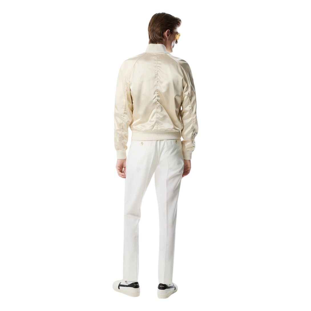 3 TOM FORD SHINY RAYON SATIN BOMBER WITH CONTRAST PIPING CHAMPAGNE