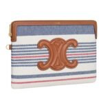 CELINE SMALL POUCH WITH STRAP IN STRIPED TEXTILE AND CALFSKIN