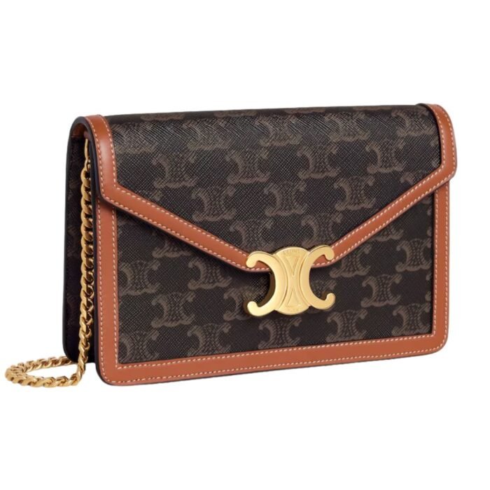 CELINE WALLET ON CHAIN MARGO IN TRIOMPHE CANVAS AND CALFSKIN