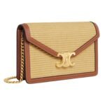 CELINE WALLET ON CHAIN MARGO IN RAFFIA EFFECT TEXTILE AND CALFSKIN
