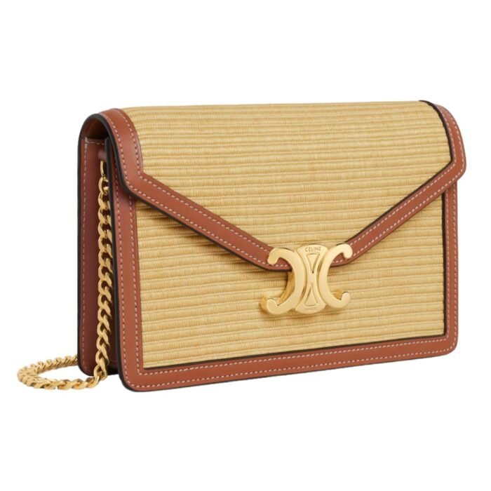 CELINE WALLET ON CHAIN MARGO IN RAFFIA EFFECT TEXTILE AND CALFSKIN
