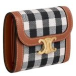 CELINE SMALL FLAP WALLET TRIOMPHE IN VICHY TEXTILE AND CALFSKIN