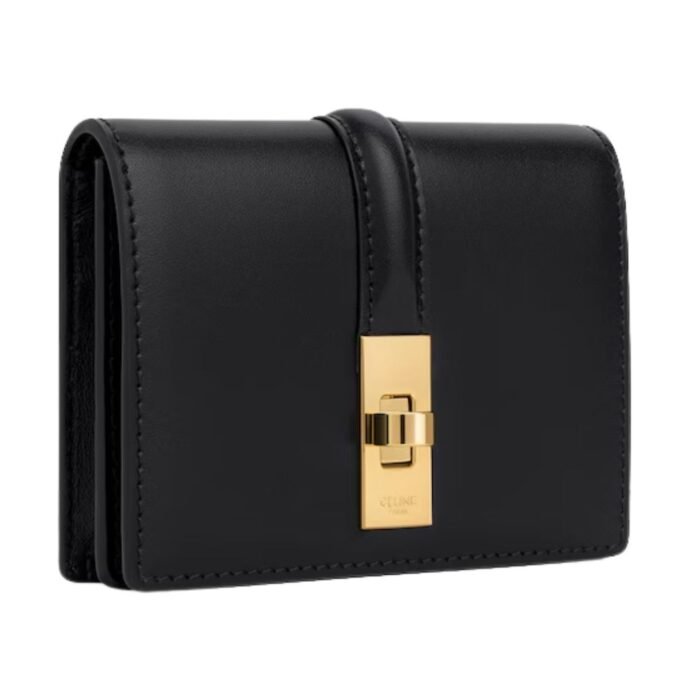 CELINE CARD HOLDER WITH FLAP 16 IN SATINATED CALFSKIN BLACK
