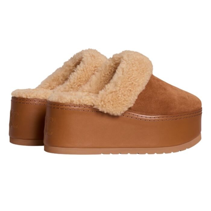 CELINE DANA WEDGE MULE IN SUEDE CALFSKIN AND SHEARLING