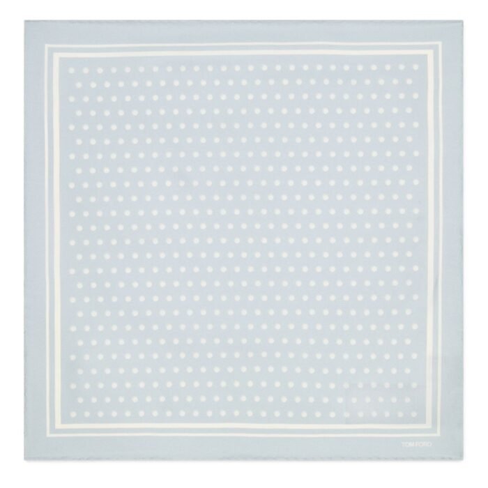TOM FORD POLKA DOT SQUARE DESIGN POCKET SQUARE SILVER BLUE