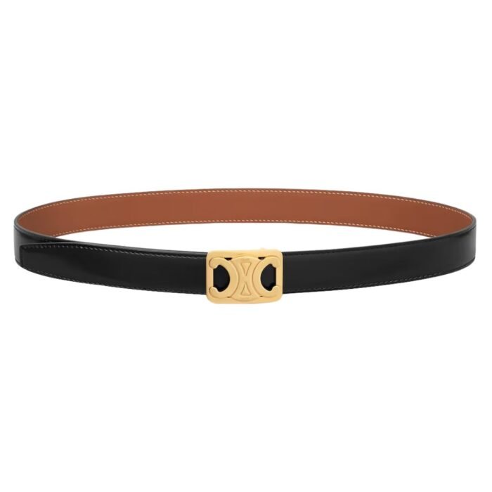CELINE MEDIUM REVERSIBLE FRAMED TRIOMPHE BELT IN TAURILLON AND NATURAL CALFSKIN
