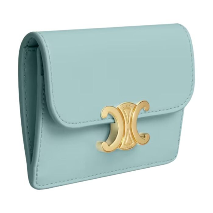 CELINE CARD HOLDER WITH FLAP TRIOMPHE IN SHINY CALFSKIN POOL
