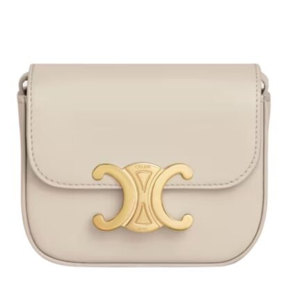 CELINE MINI CLAUDE IN SHINY CALFSKIN LIGHT STONE