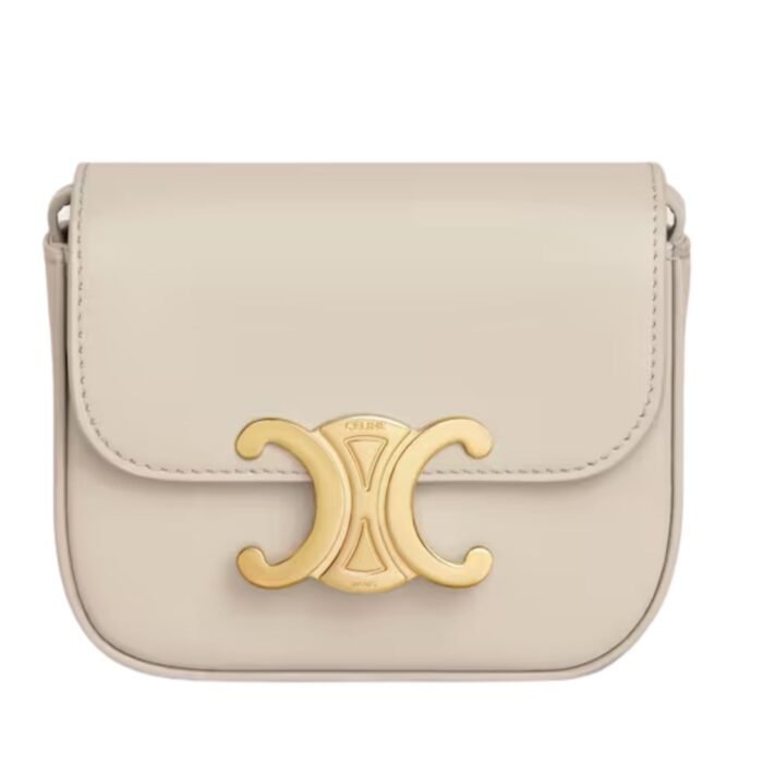 CELINE MINI CLAUDE IN SHINY CALFSKIN LIGHT STONE