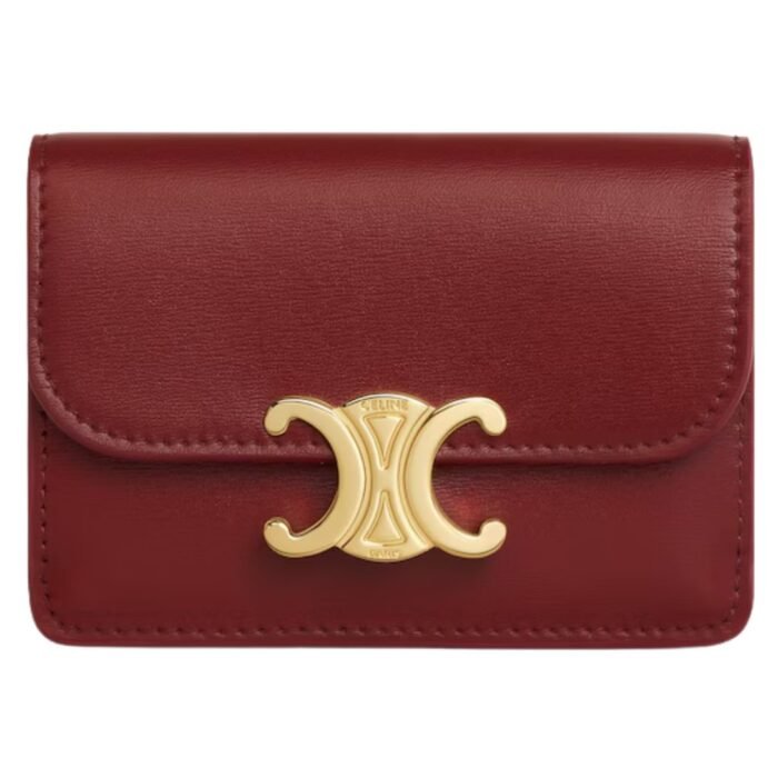 CELINE CARD HOLDER WITH FLAP TRIOMPHE IN SHINY CALFSKIN PEBBLE