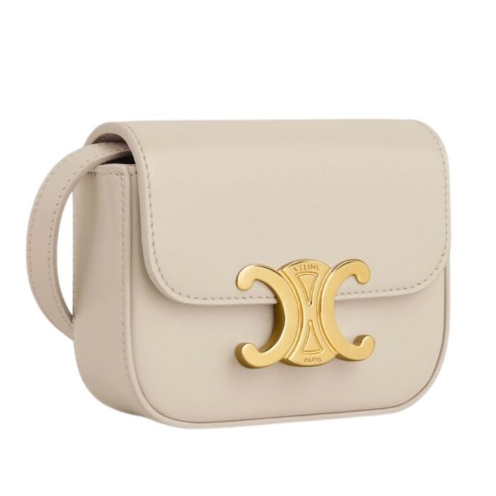 CELINE MINI CLAUDE IN SHINY CALFSKIN LIGHT STONE