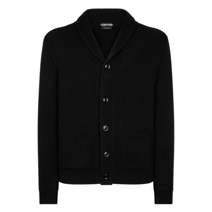 TOM FORD SILK MERINO SHAWL COLLAR CARDIGAN MILITARY