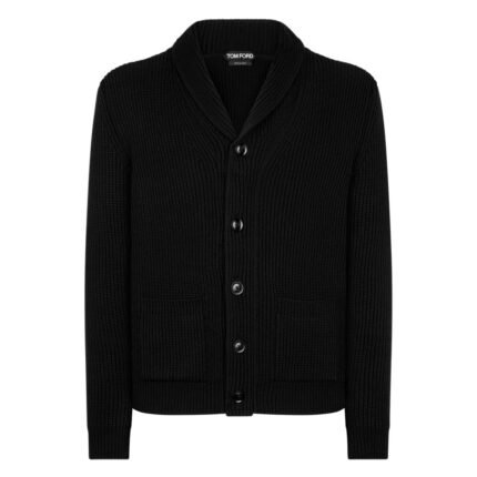 TOM FORD SILK MERINO SHAWL COLLAR CARDIGAN BLACK
