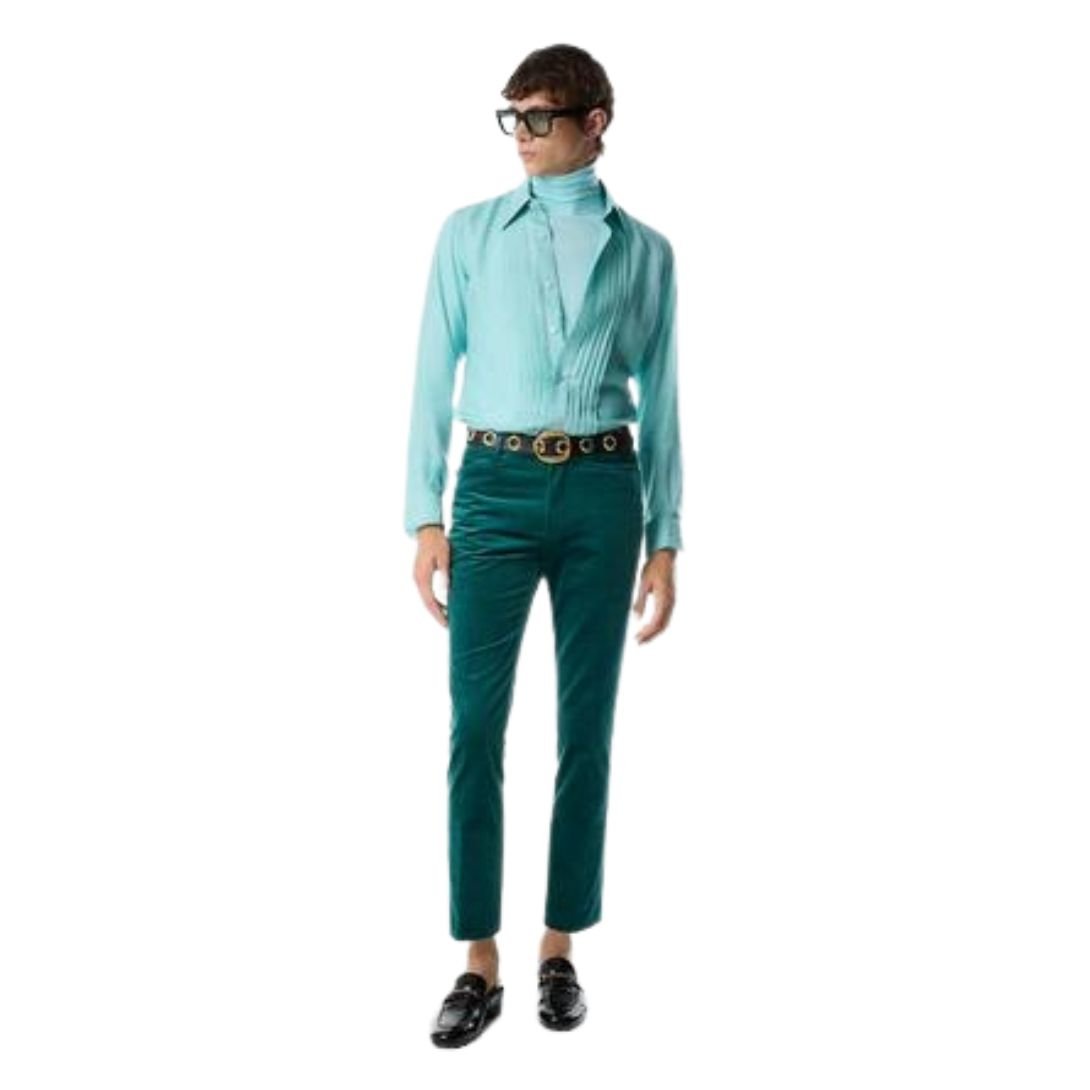 4 TOM FORD RIDGED VELVET DYLLAN TROUSER PEACOCK