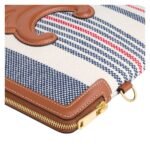 CELINE SMALL POUCH WITH STRAP IN STRIPED TEXTILE AND CALFSKIN