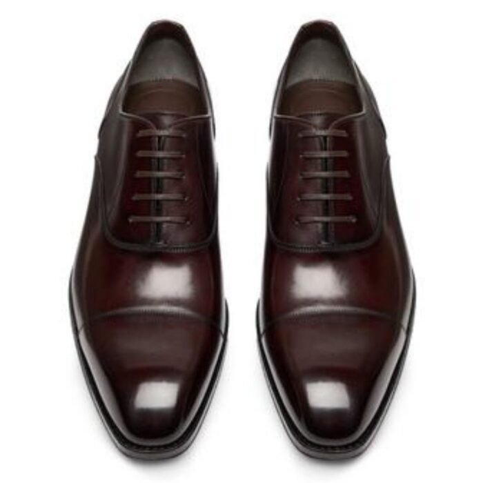 TOM FORD BURNISHED LEATHER ELKAN LACE UP DARK CIGAR