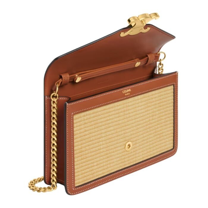 CELINE WALLET ON CHAIN MARGO IN RAFFIA EFFECT TEXTILE AND CALFSKIN