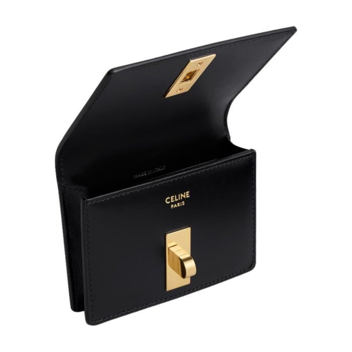 CELINE CARD HOLDER WITH FLAP 16 IN SATINATED CALFSKIN BLACK