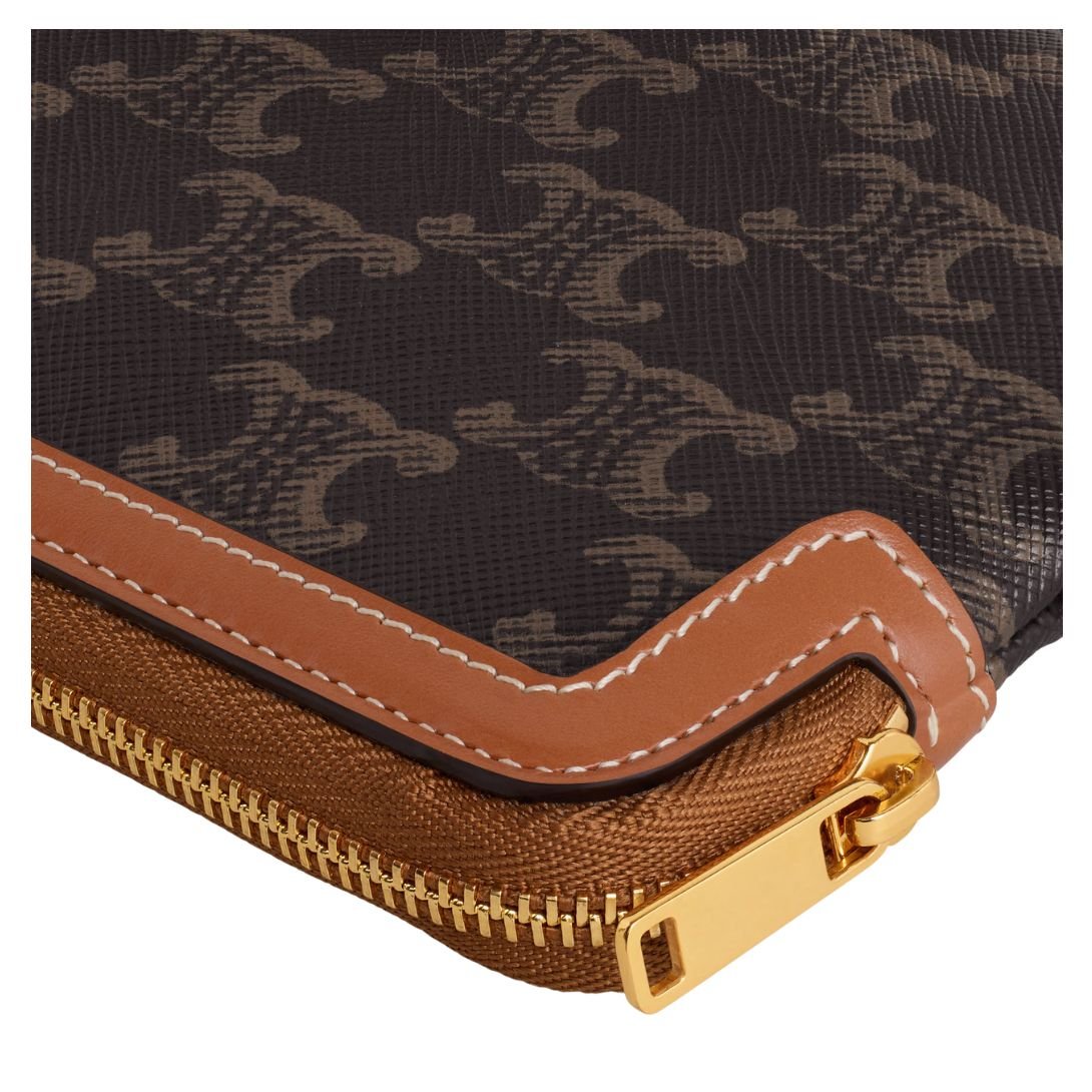 4 CELINE LONG POUCH WITH STRAP IN TRIOMPHE CANVAS AND CALFSKIN