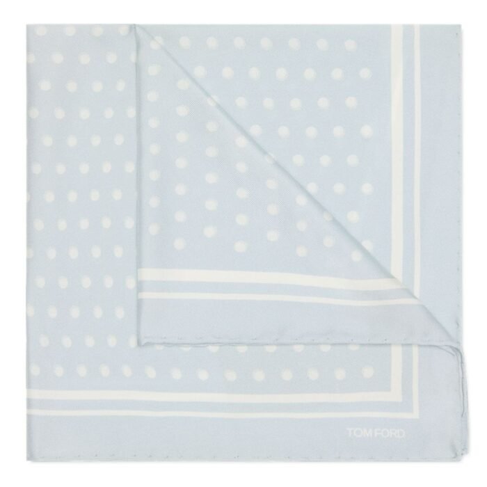 TOM FORD POLKA DOT SQUARE DESIGN POCKET SQUARE SILVER BLUE