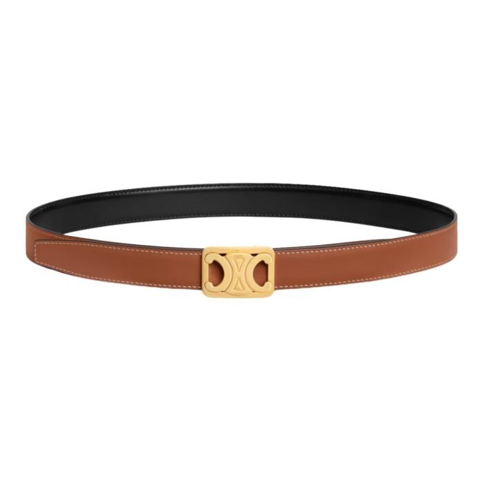 CELINE MEDIUM REVERSIBLE FRAMED TRIOMPHE BELT IN TAURILLON AND NATURAL CALFSKIN