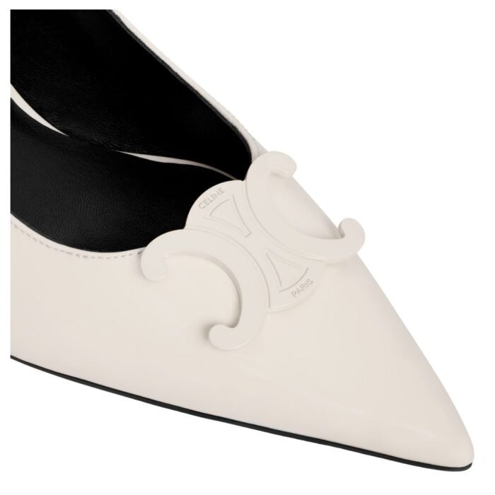 CELINE ALMA TRIOMPHE SLINGBACK IN PATENT CALFSKIN WHITE COTTON