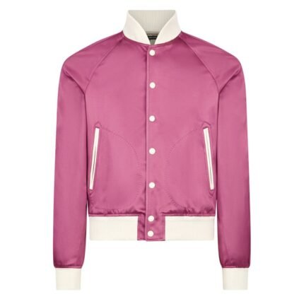 TOM FORD SHINY RAYON SATIN BOMBER WITH CONTRAST PIPING FUXIA
