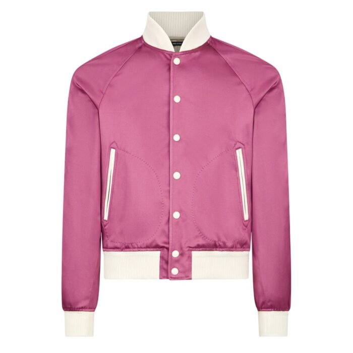 TOM FORD SHINY RAYON SATIN BOMBER WITH CONTRAST PIPING JADE