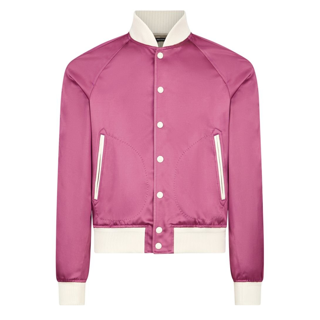 4 TOM FORD SHINY RAYON SATIN BOMBER WITH CONTRAST PIPING JADE