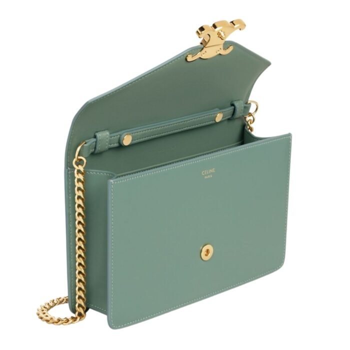 CELINE WALLET ON CHAIN MARGO IN SHINY CALFSKIN CELADON