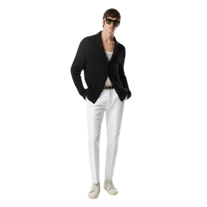 TOM FORD SILK MERINO SHAWL COLLAR CARDIGAN BLACK