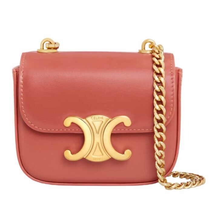 CELINE MINI CHAIN CLAUDE IN SHINY CALFSKIN RED CANYON