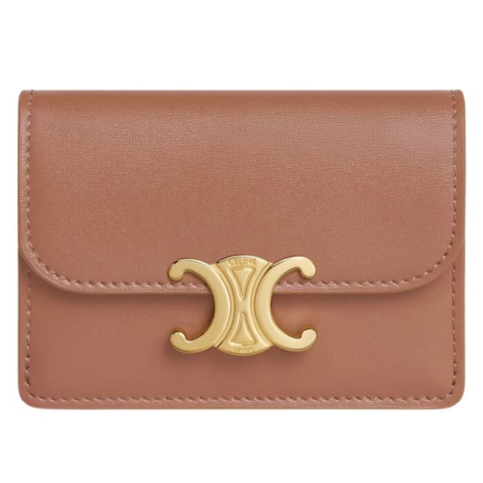 CELINE CARD HOLDER WITH FLAP TRIOMPHE IN SHINY CALFSKIN PEBBLE