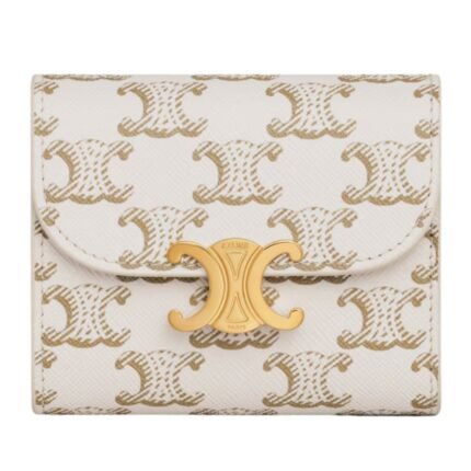 CELINE SMALL FLAP WALLET TRIOMPHE IN TRIOMPHE CANVAS WHITE-TAN