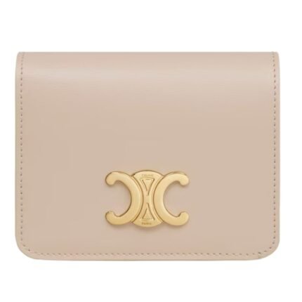 CELINE TRIOMPHE COMPACT WALLET IN SHINY CALFSKIN CAPPUCCINO