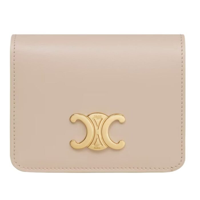CELINE TRIOMPHE COMPACT WALLET IN SHINY CALFSKIN MOON